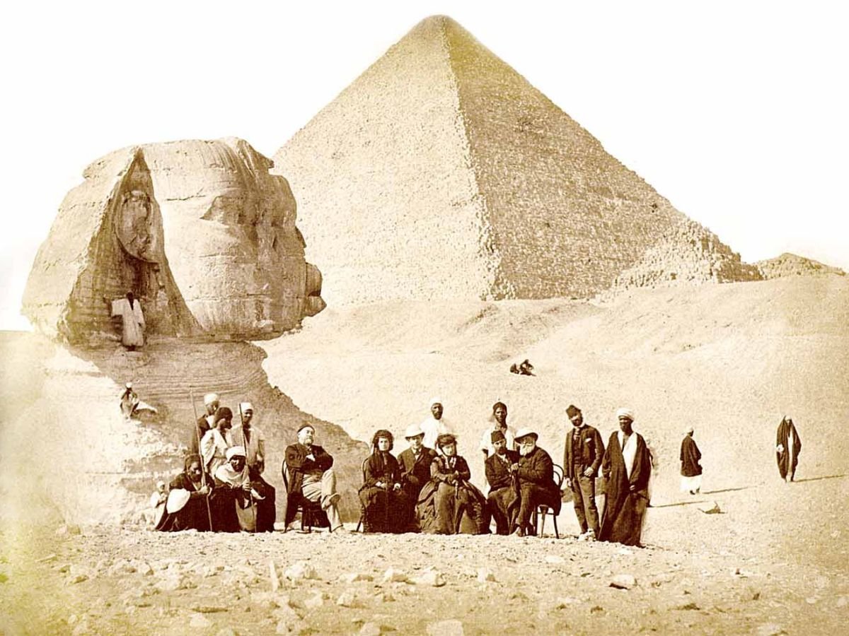 old photo of the pyramids